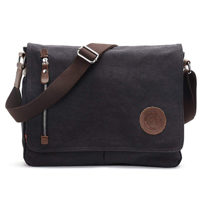 AUGUR Messenger Bag,Casual Shoulder Sling Bag Canvas Satchel Bag Crossbody Bags for Men Work Office Laptop Bag fit 13 inch - Black - Image 1